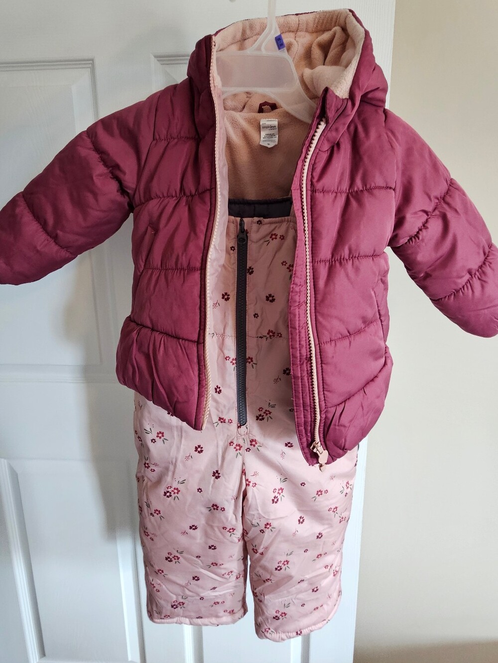 Girls Two-Piece Winter Snowsuit Jacket and Bib Overalls - Pink Plum